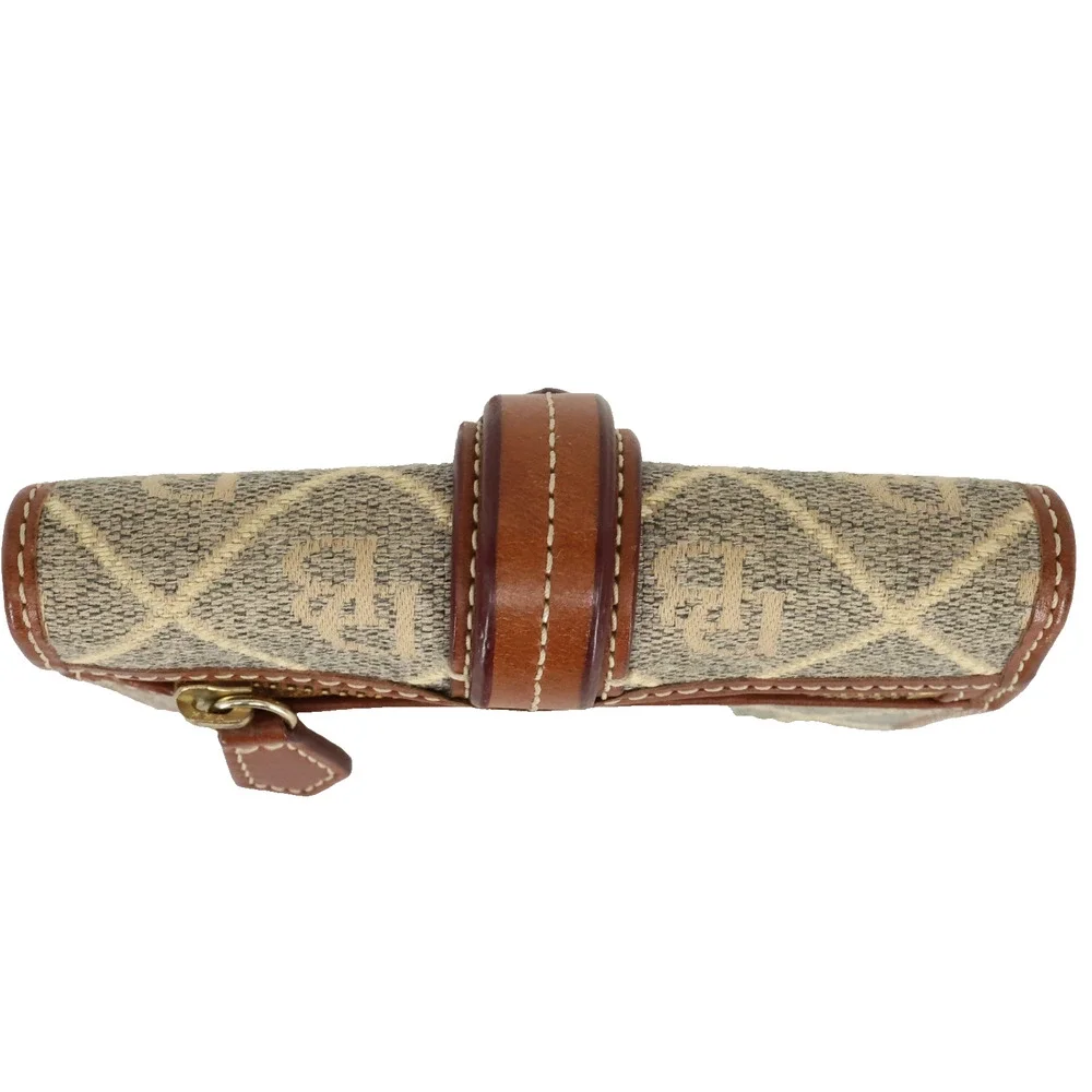 Dooney and Bourke Wallet Womens Beige Brown Fabric Logo Leather Trim Snap Vtg